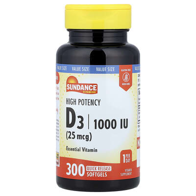 High Potency Vitamin D3, 25 mcg (1,000 IU), 300 Quick Release Softgels