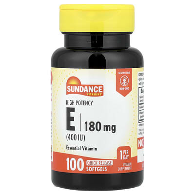 Витамин E Sundance Vitamins High Potency, 180 mg (400 IU), 100 мягких капсул