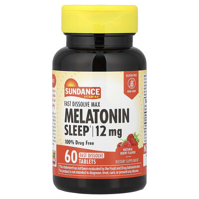 Мелатонин Sundance Vitamins, вкус ягоды, 12 mg, 60 таблеток