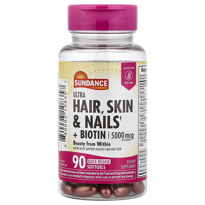 Sundance Vitamins Ultra Hair, Skin & Nails + Biotin, 90 мягких капсул