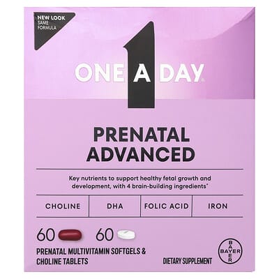 One-A-Day Prenatal Advanced 60 мультивитаминных капсул и 60 таблеток холина