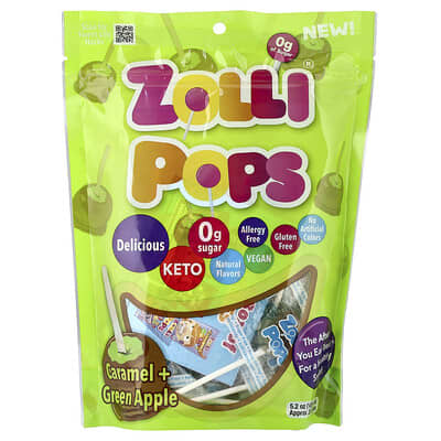 Леденцы Zollipops The Clean Teeth Pops, Caramel Green Apple, прибл. 23-25 шт, 5.2 oz