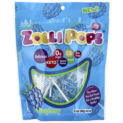 Леденцы Zollipops The Clean Teeth Pops, Blue Raspberry, 3.1 oz (88 g)