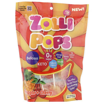 Леденцы Zollipops The Clean Teeth Pops, Cherry + Pineapple, Approx. 23-25 Pops, 5.2 oz (147 g)