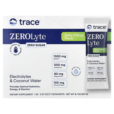 Trace ZEROLyte электролиты и кокосовая вода, Salty Citrus, 30 пакетиков, 0.27 oz (7.7 g) каждый