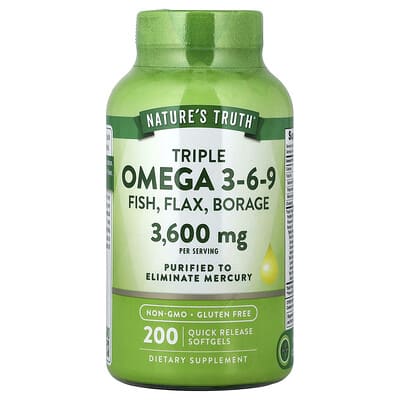 Triple Omega 3-6-9, Fish, Flax, Borage, 200 мягких капсул