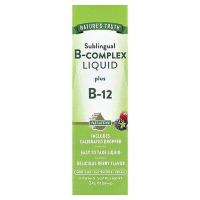 Сублингвальный B-комплекс жидкий плюс B-12, ягоды, 2 fl oz (59 ml)