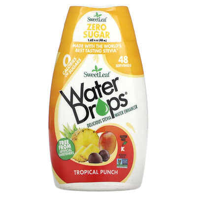 SweetLeaf Stevia Water Drops®, усилитель вкуса для воды со стевией, тропический пунш, 1.62 fl oz (48 ml)