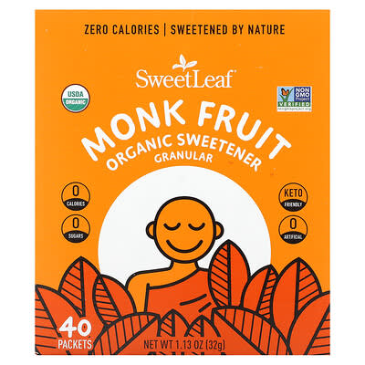 Monk Fruit Organic Sweetener, Granular, 40 Packets, 0.28 oz (0.8 g) Each