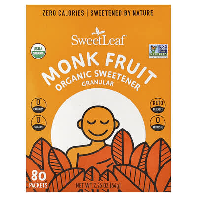 Monk Fruit Organic Sweetener, Granular, 80 Packets, 2.26 oz (64 g)