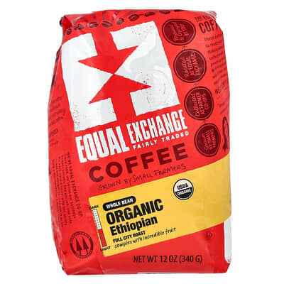 Organic Ethiopian Coffee, Whole Bean, Full City Roast, 12 oz (340 g)