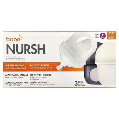 Nursh®, Silicone Pouch Bottle, 0m+, Slow, 3 Bottles, 4 oz (118 ml) Each
