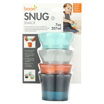 Snug Snack®, Universal Silicone Snack Lid with Cup, 9m+, 2 Cups & 2 Lids, 7 oz (207 ml) Each