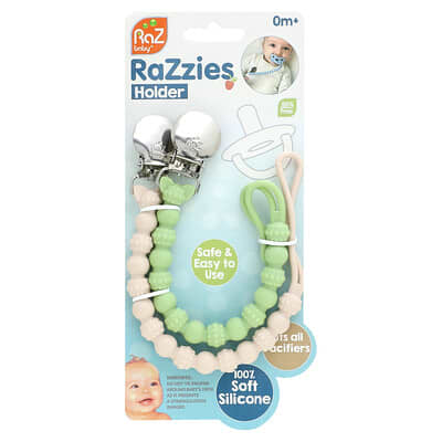 RaZzies держатель для пустышки, 0m+, Green/Beige, 2 шт.