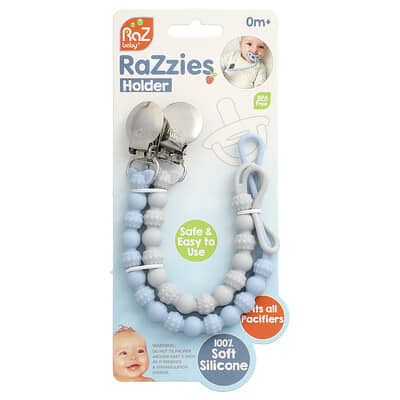 Держатель пустышки RaZzies, 0m+, синий/серый, 2 шт.