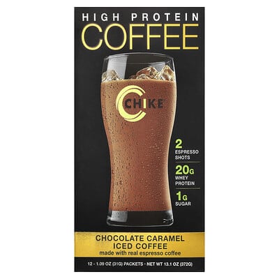 Chike Nutrition High Protein Iced Coffee, Chocolate Caramel, 12 пакетов, 1.09 oz (31 g) каждый