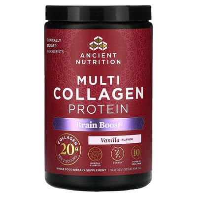 Мультиколлагеновый протеин Ancient Nutrition Brain Boost, Vanilla, 1 lb (454.5 g)
