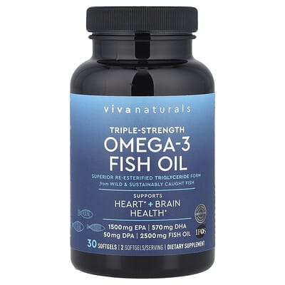Рыбий жир Omega-3, повышенная концентрация, 30 мягких капсул (1,250 mg на капсулу)