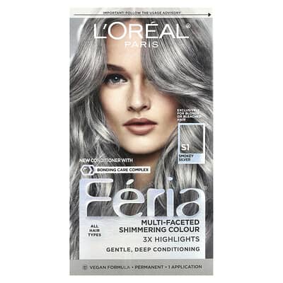 L'Oréal Feria, многогранный мерцающий цвет, S1 Smokey Silver, 1 нанесение
