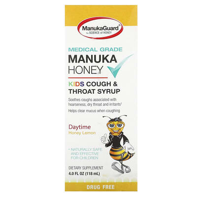 Детский сироп от кашля и боли в горле ManukaGuard, Honey Lemon, 4 fl oz (118 ml)