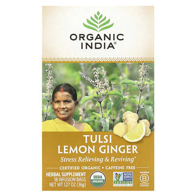 Чай Tulsi Lemon Ginger, без кофеина, 18 пакетиков, 1.27 oz (36 g)