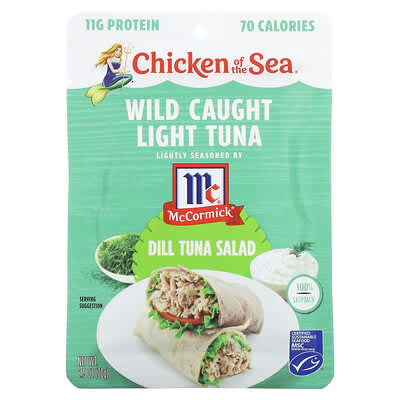 Chicken of the Sea Light Tuna, салат из тунца с укропом, 2.5 oz (70 g)