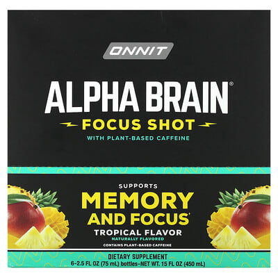Alpha BRAIN® Focus Shot, Tropical, 6 бутылок, 2.5 fl oz (75 ml) каждая