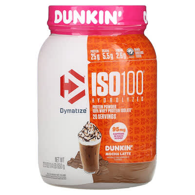 ISO100® Hydrolyzed, 100% Whey Protein Isolate, Dunkin’ Mocha Latte, 1.45 lb (660 g)