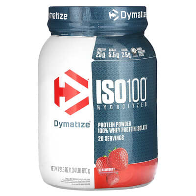 Dymatize ISO100® гидролизованный изолят сывороточного протеина, клубника, 1.34 lb (610 g)