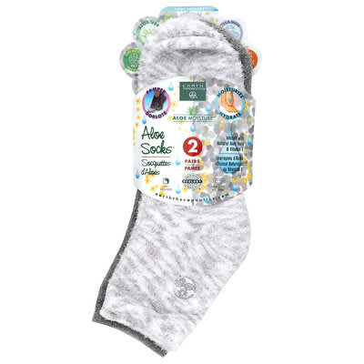 Носочки для ухода за кожей Earth Therapeutics Aloe Moisture™ Grey and White 2 пары