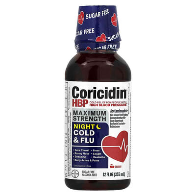 Средство от простуды и гриппа Coricidin HBP Night, вишня, 12 fl oz (355 ml)