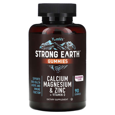 Strong Earth™ Gummies, Calcium, Magnesium & Zinc + Vitamin D, Raspberry, 90 Gummies
