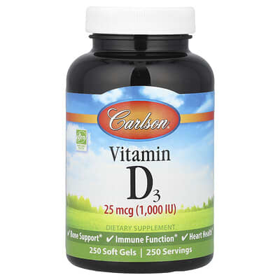 Vitamin D3, 25 mcg (1,000 IU), 250 Soft Gels