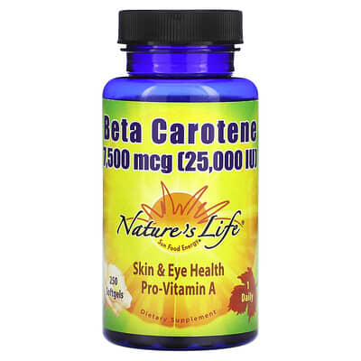 Бета-каротин Nature's Life, 7,500 mcg (25,000 IU), 250 Softgels