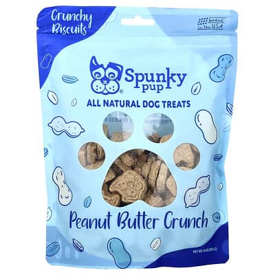 Spunky Pup Натуральные лакомства для собак, хрустящее печенье, Peanut Butter Crunch, 10 oz (283 g)