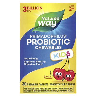 Детский пробиотик Primadophilus® в жевательных таблетках, вишня, 3 Billion CFU, 30 жевательных таблеток