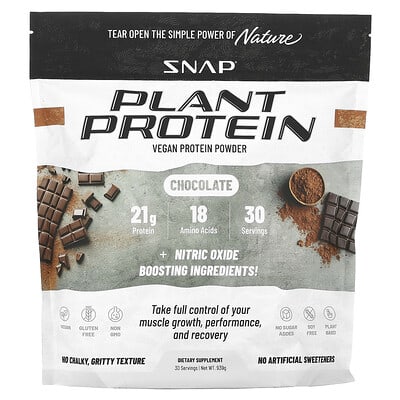 Snap Supplements растительный протеин, веганский порошок, шоколад, 939 g