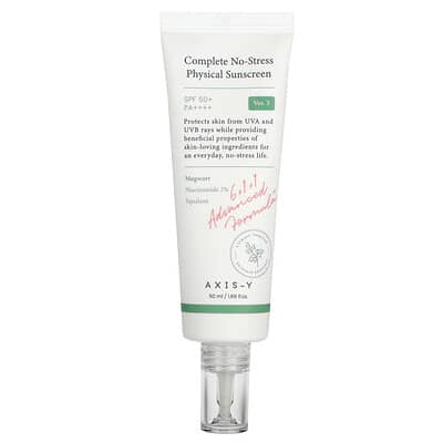 Axis-Y Complete No-Stress физический солнцезащитный крем, SPF 50+, PA++++, Version 3, 1.69 fl oz (50 ml)