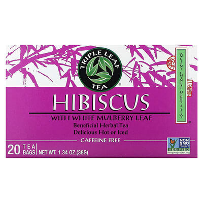 Hibiscus With White Mulberry Leaf, Caffeine Free, 20 Tea Bags, 1.34 oz (38 g)