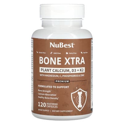 Bone Xtra, растительный кальций, D3 + K2, 120 вегетарианских капсул