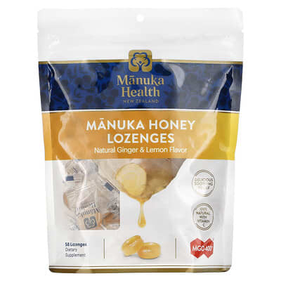 Manuka Honey Lozenges, Natural Ginger & Lemon, MGO 400+, 58 Lozenges