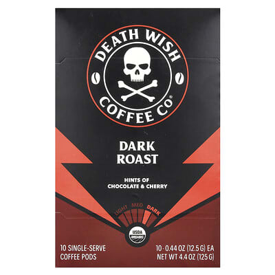 Single-Serve Coffee Pods, Dark Roast, 10 Pods, 0.44 oz (12.5 g) Each