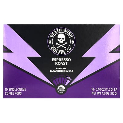 Single-Serve Coffee Pods, Espresso Roast, 10 Pods, 0.4 oz (11.5 g) Each