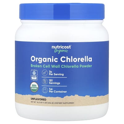 Nutricost органический порошок хлореллы, без вкуса, 16.2 oz (454 g)