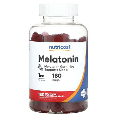 Melatonin Gummies, клубника, 1 mg, 180 жевательных пастилок