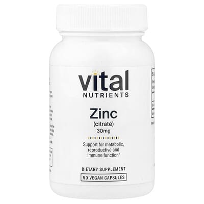 Цинк (цитрат) Vital Nutrients, 30 mg, 90 веганских капсул