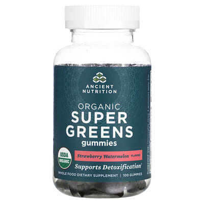 Organic Super Greens Gummies, Клубника-арбуз, 100 шт