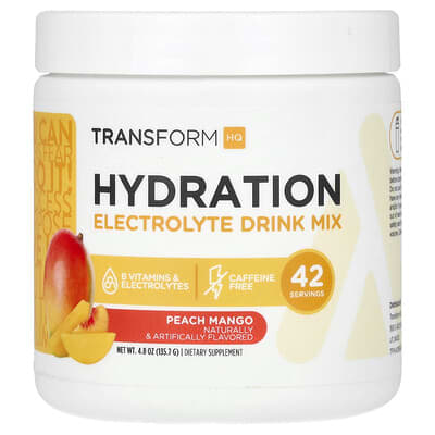 Напиток-микс для гидратации TransformHQ, без кофеина, Peach Mango, 4.8 oz (135.7 g)