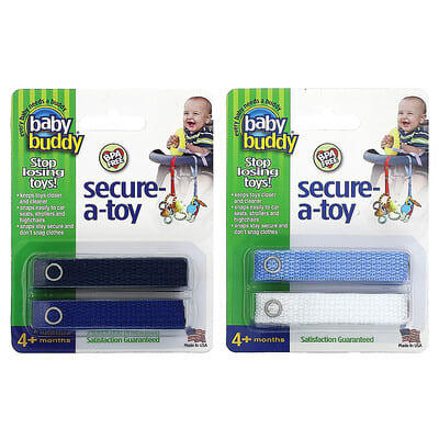 Secure-A-Toy, 4 + Months, Black/Dark Blue & Light Blue/White, 4 Straps
