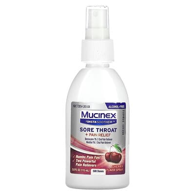 Спрей Mucinex InstaSoothe от боли в горле, Cherry, 3.8 fl oz (115 ml)